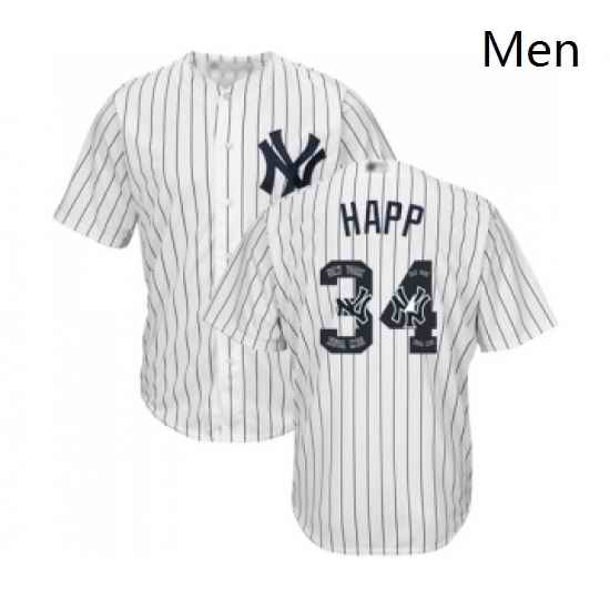 Mens New York Yankees 34 JA Happ Authentic White Team Logo Fashion Baseball Jersey